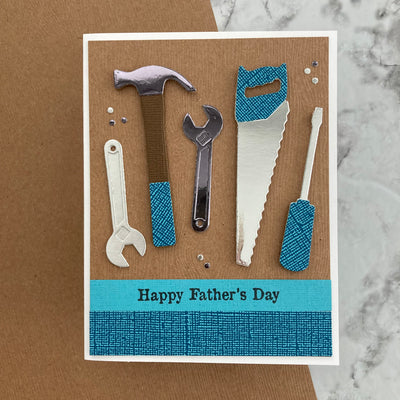 embossed wood grain cardstock on a handmade father's day card