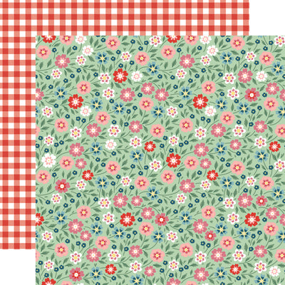 12x12 double-sided patterned paper - (Side A - red, white, and pink floral on a mint green background; Side B - red and white gingham) - Echo Park Paper.