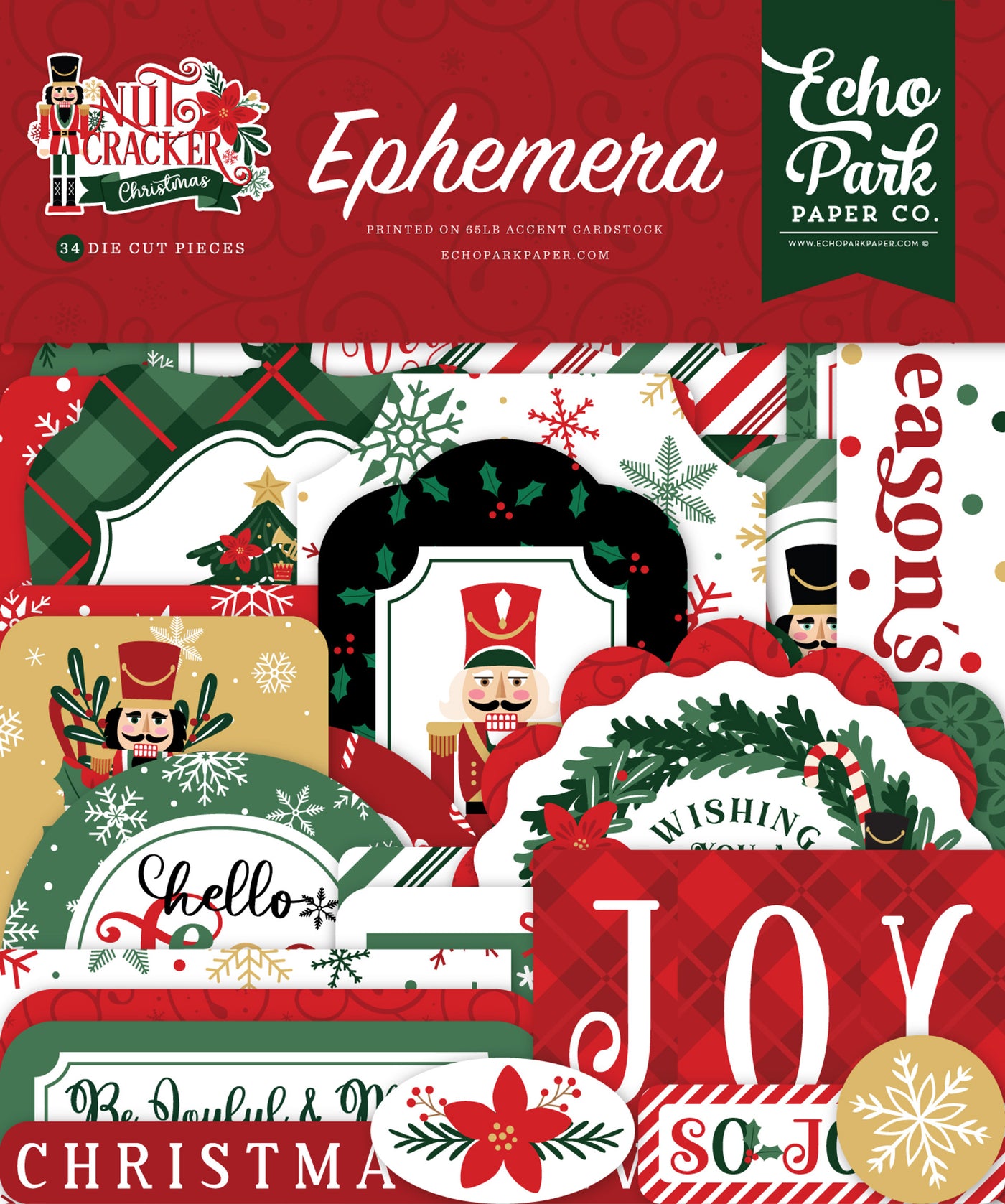 Nutcracker Christmas Ephemera Die Cut Cardstock Pack includes 34 different die-cut shapes ready to embellish any project.