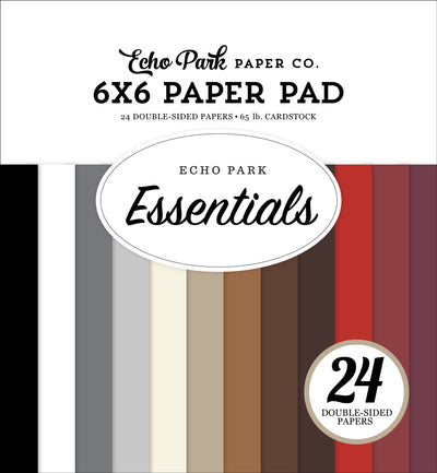 This paper pad features a collection of 24 double-sided papers in a range of neutral and earthy tones, including blacks, whites, grays, browns, and reds. The papers have a smooth, cardstock finish.