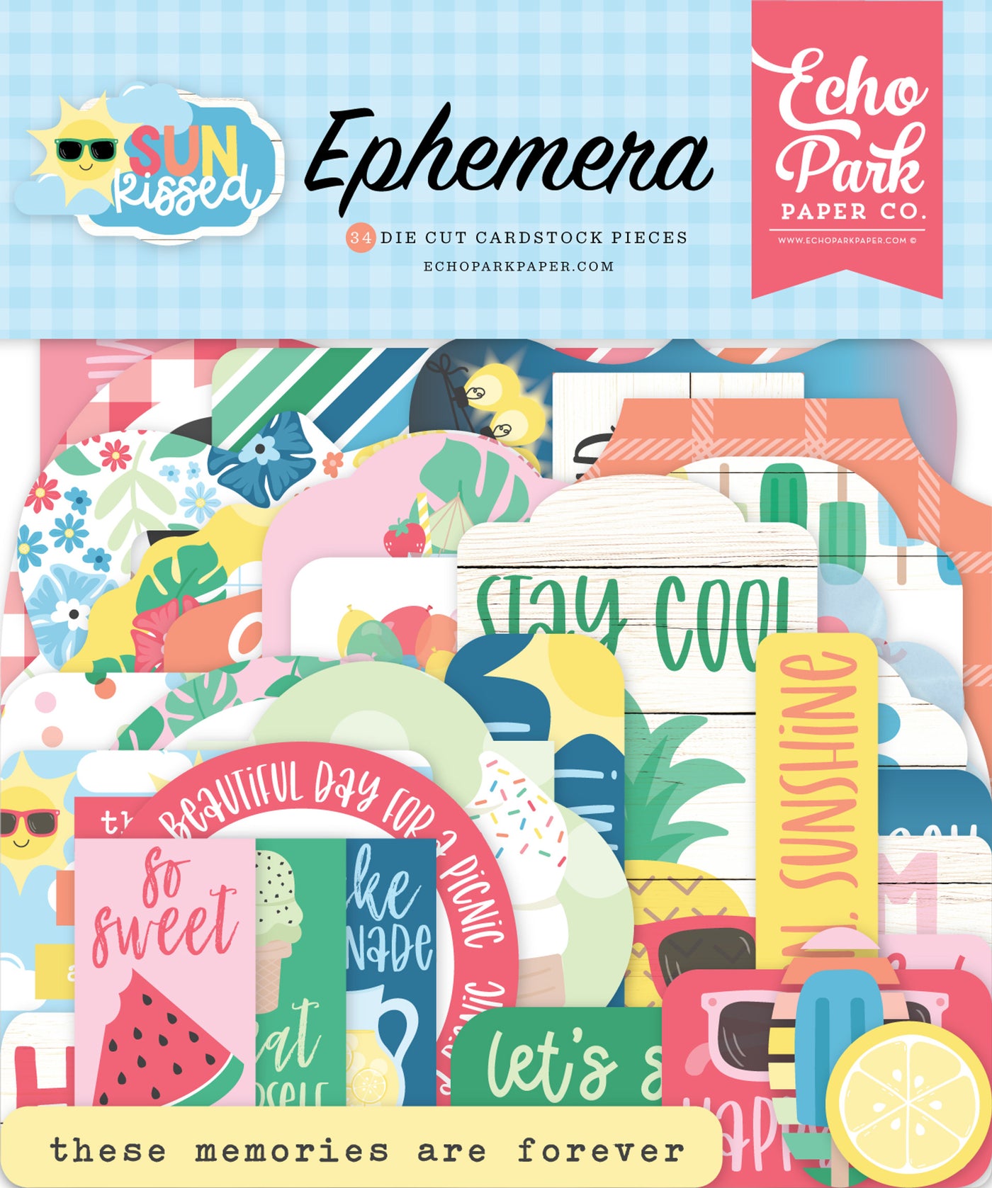 Sun Kissed Ephemera Die Cut Cardstock Pack. Pack includes 33 different die-cut shapes ready to embellish any project. 