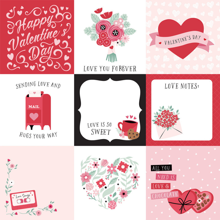 VALENTINE'S DAY 4X4 JOURNALING CARDS - 12x12 Double-Sided Patterned Paper - Echo Park