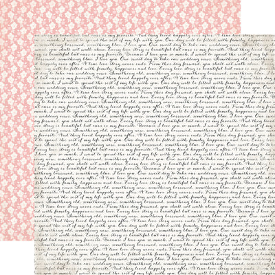 WEDDING SCRIPT - paper showcases elegant style with its unique double-sided design. Side A features wedding words on a cream background, and Side B features a floral pattern on a pink background. This 12x12 paper is perfect for any special occasion.