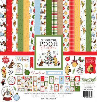 Winnie the Pooh Christmas Collection Kit by Echo Park - The kit contains 12 double-sided papers that feature all the fun reasons we love Christmas. The kit also includes a 12x12 sheet of themed Element stickers. By Echo Park.