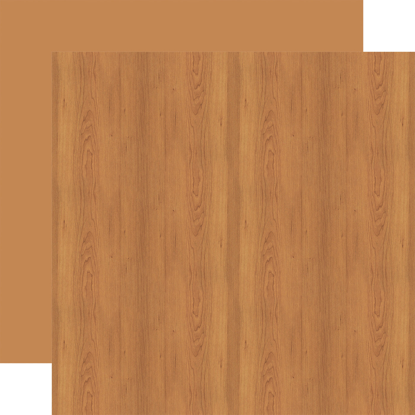 12x12 double-sided patterned paper. (Side A - brown wood grain, Side B - matching solid reverse)