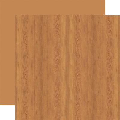 12x12 double-sided patterned paper. (Side A - brown wood grain, Side B - matching solid reverse)