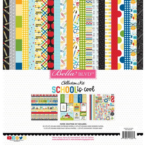 This pack of 24 12" x 12" double-sided papers and one sticker sheet from the School Is Cool Collection is Versatile for card making and crafts—Bella Blvd.