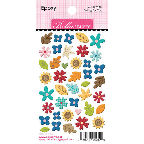 Fall leaves and flowers epoxy stickers in autumn colors, self-adhesive epoxy by Bella Blvd.