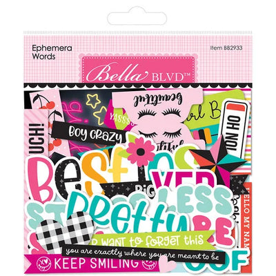 Ephemera Words die-cut cardstock pieces are part of the Teen Vibe Caitlyn Collection from Bella Blvd. Perfect for cards, scrapbook pages, tags, journals, planners, and other paper crafting projects. 