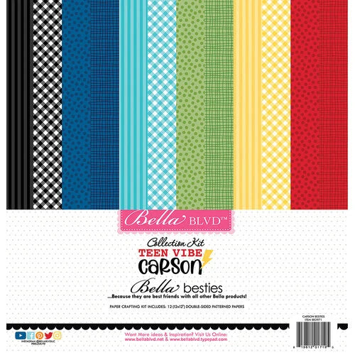 This pack of twelve 12" x 12" double-sided papers, Teen Vibe Carson Bestie-prints assortment, is Versatile for card making and crafts—Bella Blvd.