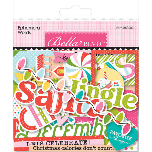 Ephemera Words die-cut cardstock pieces are part of the Merry Mingle Collection from Bella Blvd. Perfect for cards, scrapbook pages, tags, journals, planners, and other paper crafting projects. 