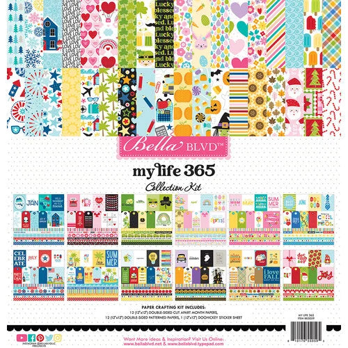 This pack of 24 12" x 12" double-sided papers and one sticker sheet from the My Life Collection is Versatile for card making and crafts—Bella Blvd.