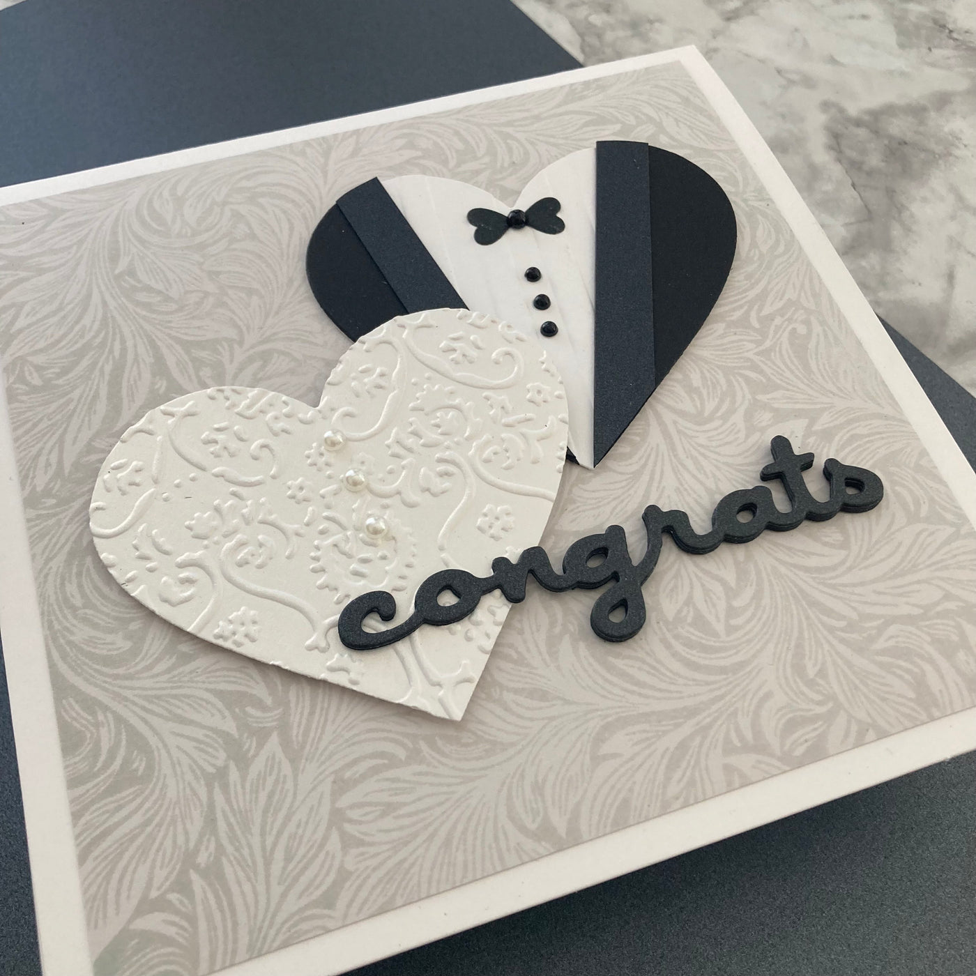 handmade wedding card idea with white pearlescent cardstock