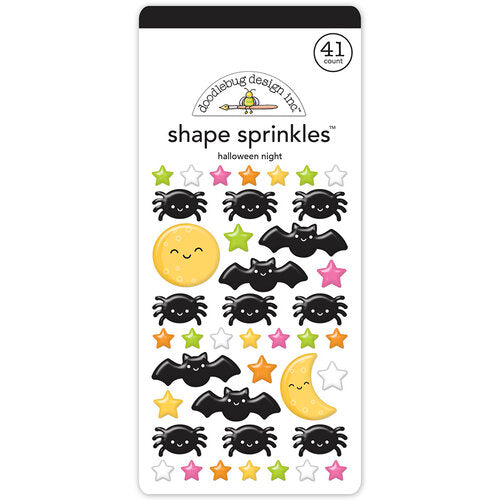 Twenty-eight colorful, self-adhesive spiders, bats, moons, and stars. A fun embellishment for craft projects, bright Halloween colors by Doodlebug Design.
