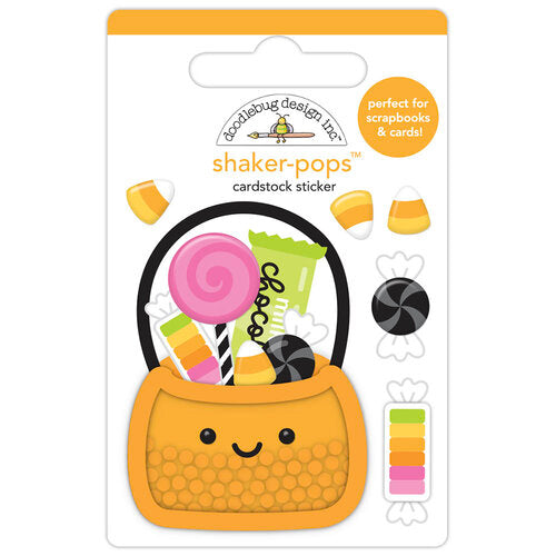 Halloween pumpkin pail with candy 3D shaker-pops sticker, a fun embellishment for craft projects by Doodlebug Design.
