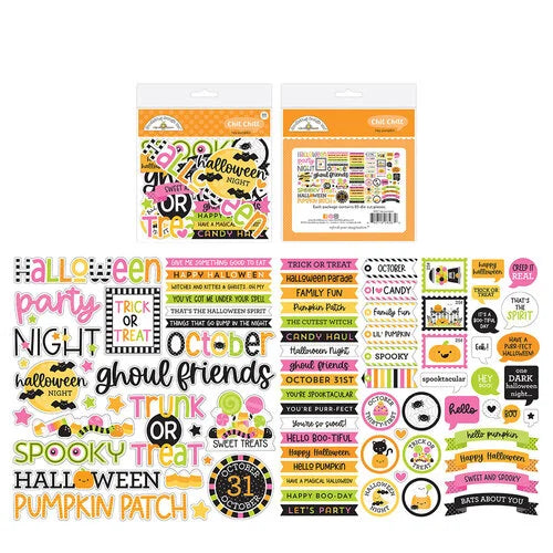 Chit Chat die-cut cardstock pieces are part of Doodlebug's Hey Pumpkin Collection. Perfect for cards, scrapbook pages, tags, journals, planners, and other paper crafting projects. 
