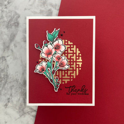 Asian Inspired Handmade card featuring dark red cardstock