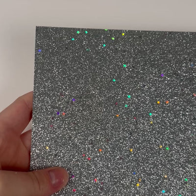 SILVER glitter cardstock with star confetti - SILVER glitter cardstock - glitter cardstock - 12x12 cardstock - 12x12 Cardstock Shop - Encore