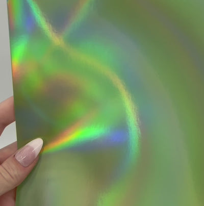 PALE GREEN HOLOGRAPHIC Iridescent Foil Cardstock - 12x12 - Encore Paper - video shows light play