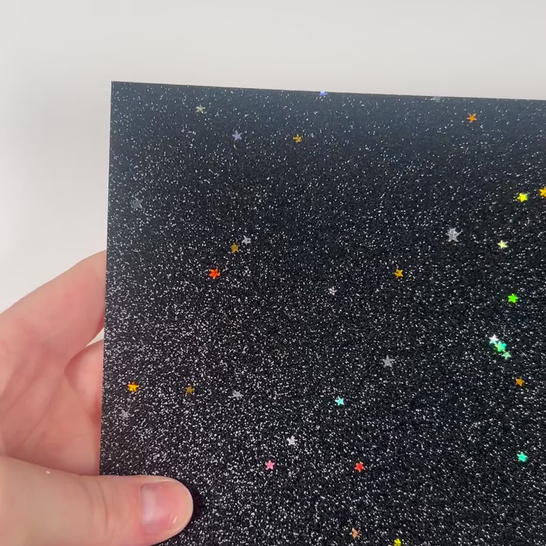 black glitter cardstock with star confetti - black glitter cardstock - glitter cardstock - 12x12 cardstock - 12x12 Cardstock Shop - Encore