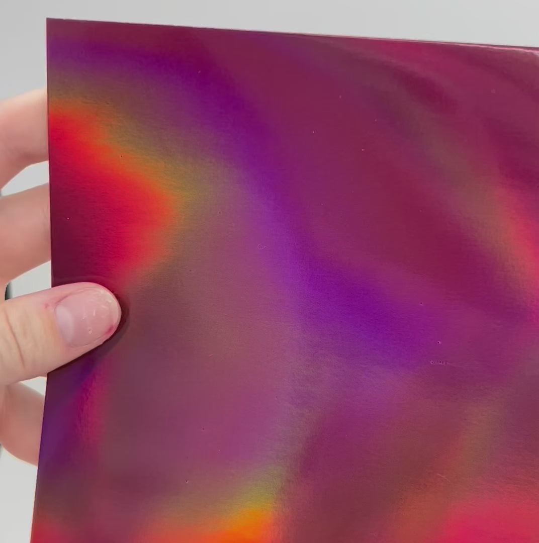 WINE HOLOGRAPHIC Iridescent Foil Cardstock - Dark red - 12x12 - Encore Paper - video shows light play