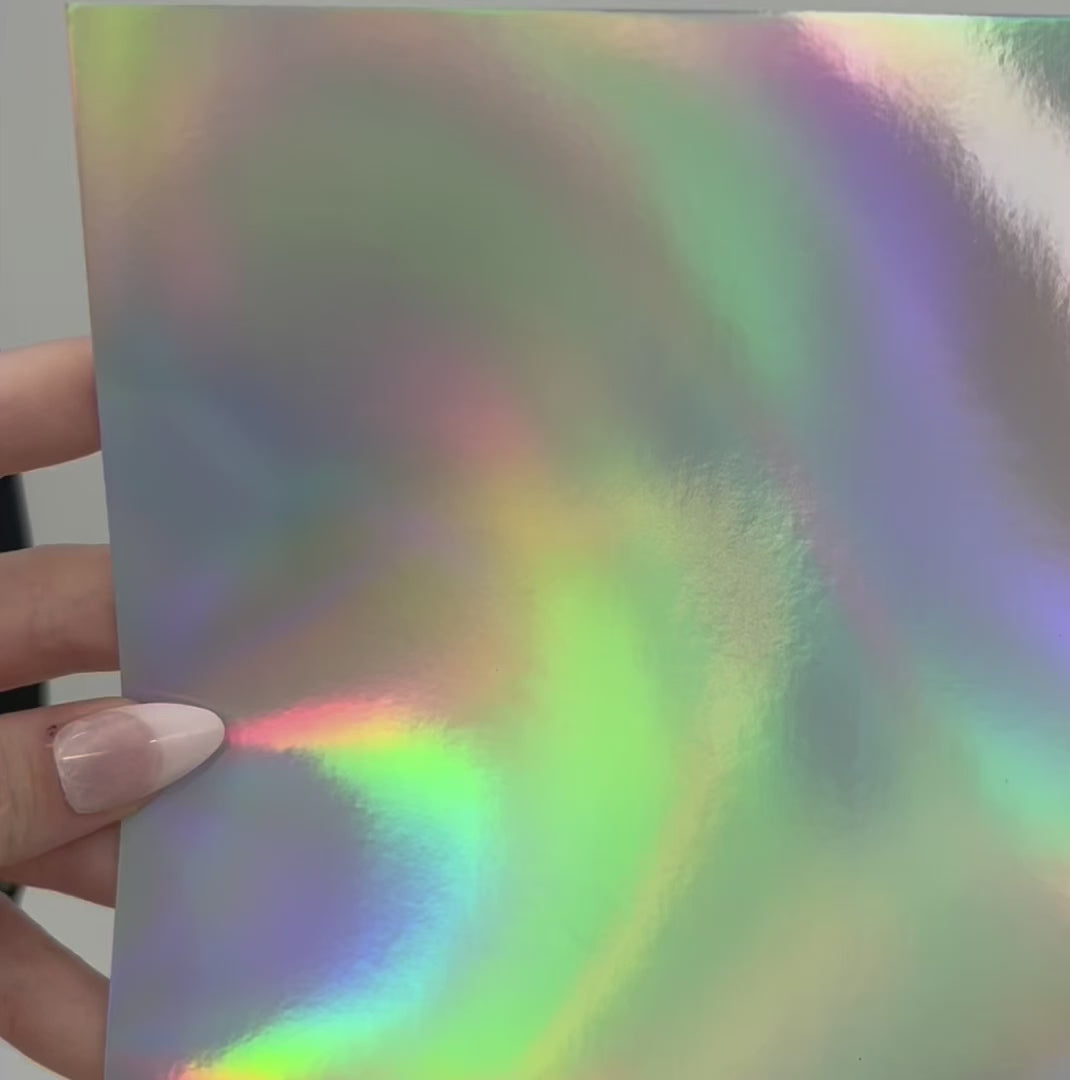 RAINBOW HOLOGRAPHIC Iridescent Foil Cardstock - 12x12 - Encore Paper - video shows light play