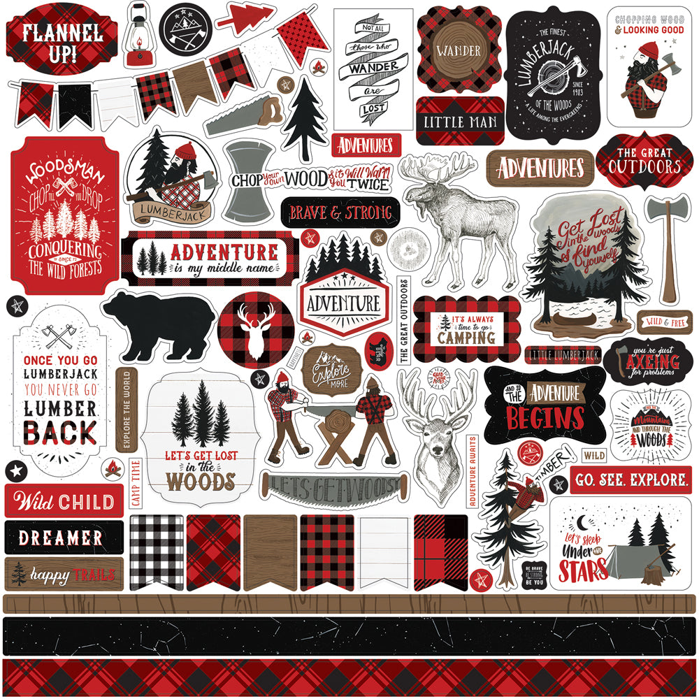 Let's Lumberjack: Red / Grey 12x12 Coordinating Solid - Echo Park