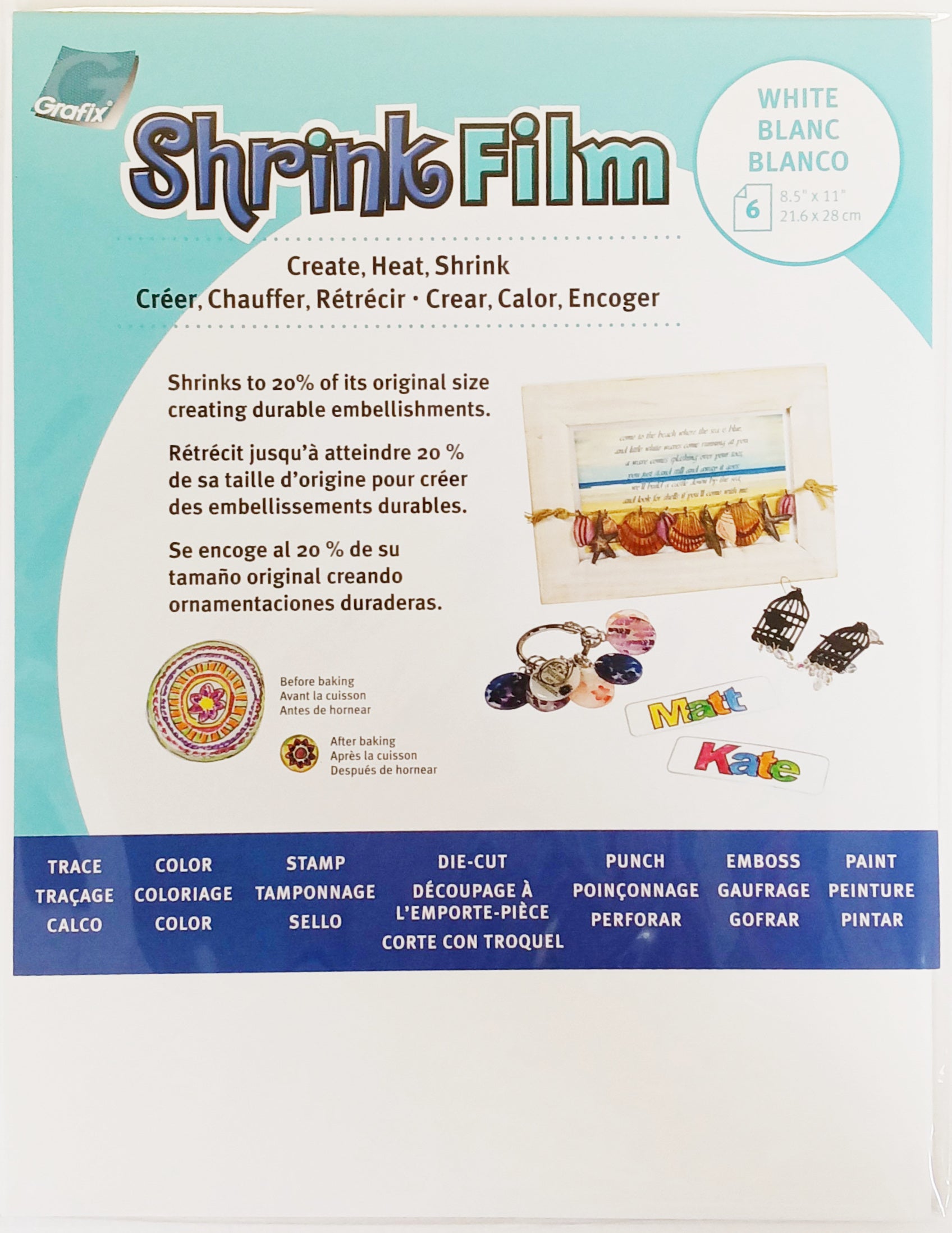  Grafix Shrink Film,Transparent Plastic,Print,Cut and Shrink It  to create jewelry & embellishments. Shrink plastic is for kids of all ages.,Shrink  Film, 8.5x11”,pack of 6 sheets;Ink Jet Printable Clear : Office Products