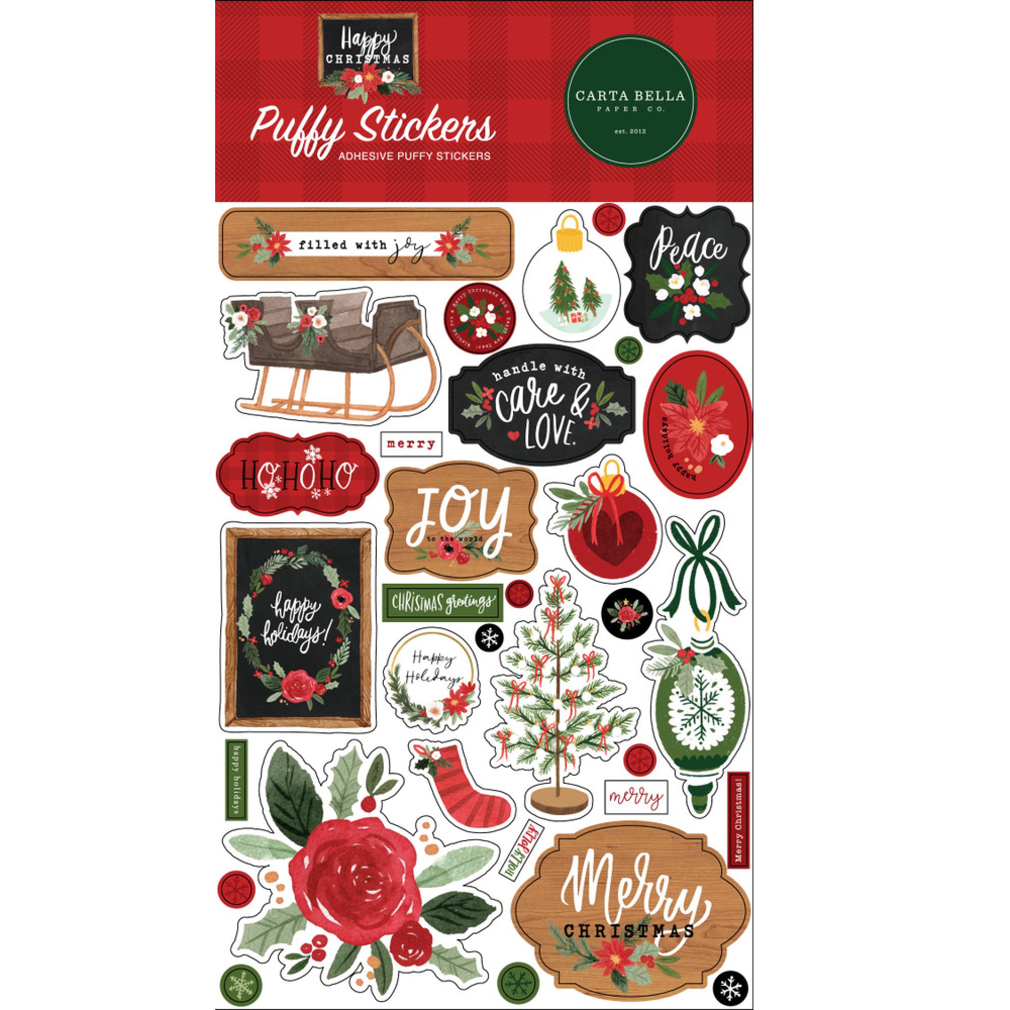 HAPPY CHRISTMAS Puffy Stickers - Carta Bella – The 12x12 Cardstock Shop